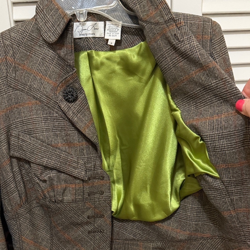 Byron Lars Brown Plaid Blazer with Green Lining size 4 - Picture 9 of 9